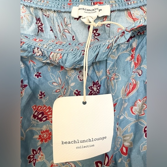 NWT Beach Lunch Lounge Blouse Women Blue Pullover Top Off Shoulder Floral Boho - Picture 3 of 5
